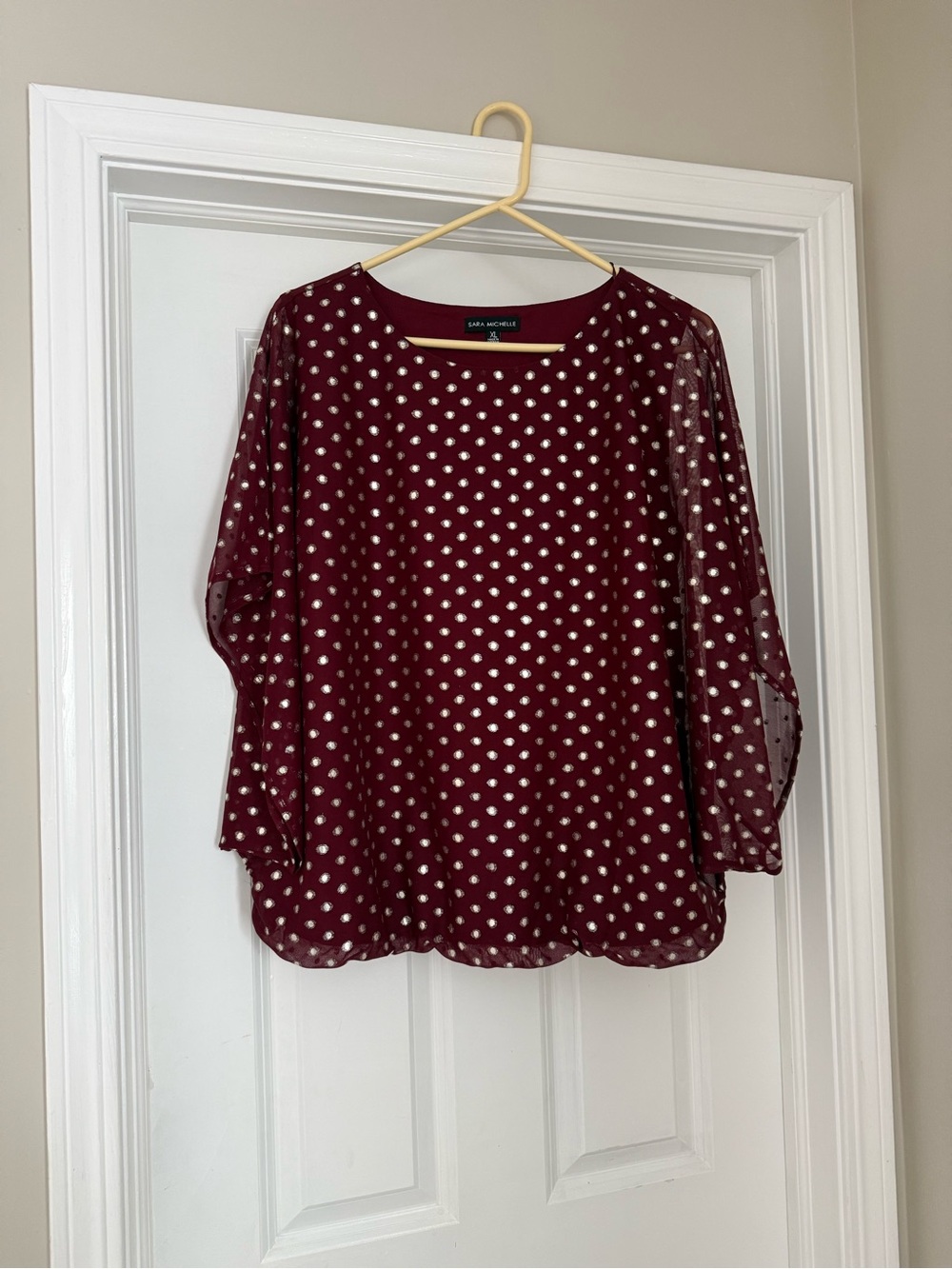 Sara Michelle Burgundy Polka Dot Blouse Size XL